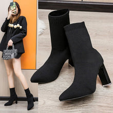 Load image into Gallery viewer, Women’s Chunky-Heeled Knitted Suede Ankle Boots