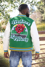 Load image into Gallery viewer, F1026 Product of Poverty Varsity Jacket - Green