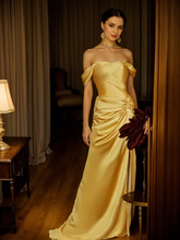 Load image into Gallery viewer, Golden Hour Off-the-Shoulder Satin Ball Gown Evening Dress