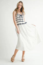 Load image into Gallery viewer, Crochet Stripe Knit Eyelet Mix Midi Dress – Crochet Midi Dress, Stripe Knit Dress, Eyelet Mix Dress, Trendy Midi Dress, Versatile Midi Dress