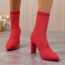 Load image into Gallery viewer, Women’s Chunky-Heeled Knitted Suede Ankle Boots