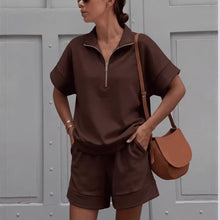 Load image into Gallery viewer, Women's Solid Color Sweatshirt Set – Casual 2-Piece Short Top & Pants