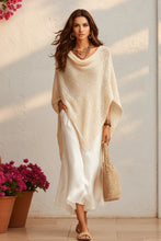 Load image into Gallery viewer, Women's Open-Knit Asymmetric Cape & Ruched V-Neck Fluid Maxi Dress Set