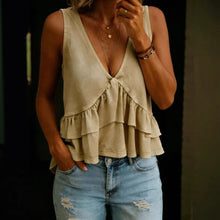 Load image into Gallery viewer, V-Neck Ruffled Sleeveless Vest Top – Solid Color Women’s Tank