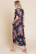 Load image into Gallery viewer, Floral Short Sleeve Maxi Dress – Elegant Maxi Dress, Floral Short Sleeve Dress, Shirred Maxi Dress, Flowing Silhouette Dress, Comfortable Summer Dress, Flattering Dress for Various Occasions, Versatile Maxi Dress