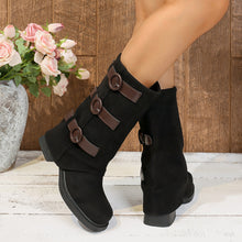Load image into Gallery viewer, Women’s Vintage Suede Belt-Buckle Pantyhose Boots — Slim Fit Stretch Style