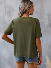 Load image into Gallery viewer, Women's Floral Embroidered Notched V-Neck T-Shirt – Short Sleeve Boho Lace Trim Top
