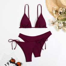 Load image into Gallery viewer, Essential Edge 3-Piece Bikini Set for Women – Solid Color High-Cut Triangle Top Two-Style Bottoms with Side Lace-Up Design & Quick-Drying Comfort – Versatile Women's Swimwear for Summer Pool Beach & Travel