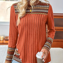 Load image into Gallery viewer, Women's Elegant Geometric Pattern Pullover - Lightweight Long Sleeve Button Blouse