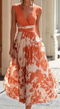 Load image into Gallery viewer, Women's Elegant Sleeveless Deep V-Neck Printed Maxi Dress with Irregular Hem