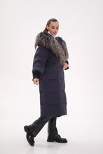 Load image into Gallery viewer, Rei Genuine Fur Trim Hooded Down Coat in Navy