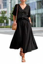 Load image into Gallery viewer, Women's V-Neck Button-Up Top & Long Skirt Set