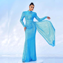 Load image into Gallery viewer, Long Sleeve Round Neck Sexy Slim Long Sequined Banquet Dress