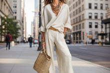Load image into Gallery viewer, Women's Casual Linen Vacation Set – Three-Quarter Sleeve Top & Full-Length Pants