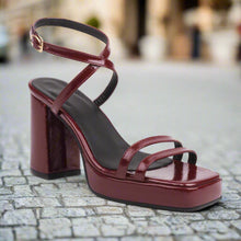 Load image into Gallery viewer, Square-Toe Buckle Strap High Heels – Elegant Thin-Strap Summer Block Heels