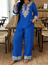 Load image into Gallery viewer, Women’s Ethnic Two Piece Set with Long Sleeve Shirt and Cropped Pants