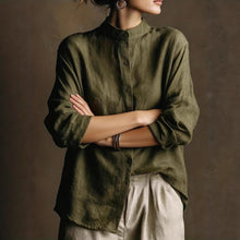 Load image into Gallery viewer, Women's Loose Cotton Linen Long Sleeve Shirt — Flip Collar