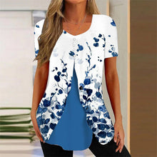 Load image into Gallery viewer, Women’s Printed Faux Two-Piece V-Neck Short Sleeve Top
