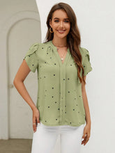 Load image into Gallery viewer, Women's V-Neck Heart Print Blouse – Petal Sleeve Pleated Front Elegant Top