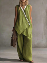 Load image into Gallery viewer, Women's Boho V-Neck Button Vest & Wide-Leg Pants Set
