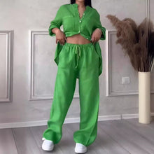 Load image into Gallery viewer, Wide-Leg Pants & Lace-Up Top Two-Piece Set – Solid Color, 12 Colors S–5XL