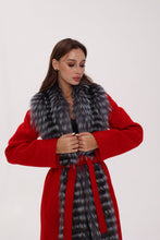 Load image into Gallery viewer, Genuine Silver Fox Virgin Wool Wrap Coat in Red