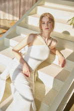 Load image into Gallery viewer, Pearl Strap Halter Satin Wedding Dress with Dramatic Back Bow and Train