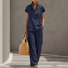 Load image into Gallery viewer, Cardigan & Short Sleeve Top + Pants Three-Piece Set – Solid Color Casual Lounge