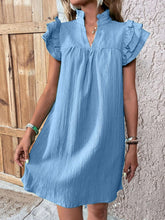 Load image into Gallery viewer, Elegant Ruffled Cap Sleeve Mini Dress Feminine & Flowy Summer Dress
