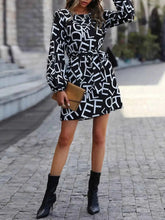 Load image into Gallery viewer, Elegant Letter Print : Long Sleeve Dress