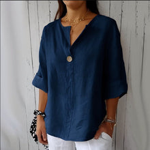 Load image into Gallery viewer, Women's V-Neck Long-Sleeve Button Top – Loose Fit Casual Blouse