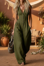Load image into Gallery viewer, Women's Linen-Look V-Neck Jumpsuit – Textured, Sleeveless, Commuter Style