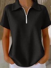 Load image into Gallery viewer, Drop Shoulder Half-Zip Waffle Knit Top – 3/4 Sleeve Pullover