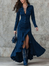 Load image into Gallery viewer, Women's Elegant Zipper Stand Collar Slit Slim-Fit Long Dress — Mermaid Maxi