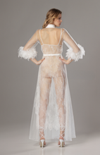 Load image into Gallery viewer, Luxury White Turkey Feather Lace Sheer Robe Dress Set | Bridal Getting Ready Gown