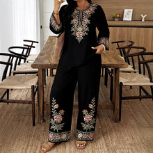 Load image into Gallery viewer, Women’s Ethnic Two Piece Set with Long Sleeve Shirt and Cropped Pants