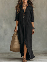 Load image into Gallery viewer, Women's Solid Color Notch Lapel Front Slit Maxi Dress | Casual Long Shirt Dress