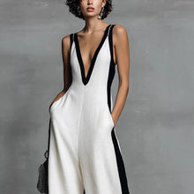 Load image into Gallery viewer, Women's Color-Block Sleeveless V-Neck Wide-Leg Jumpsuit – French Style Long Pants
