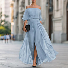 Load image into Gallery viewer, Women's One-Shoulder Ruffle Sleeve Chiffon Maxi Dress | Side Split High Waist Dress in 3 Colors