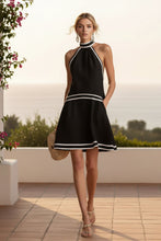 Load image into Gallery viewer, Women's Striped Trim Choker Neck Sleeveless Mini Dress