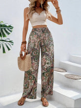 Load image into Gallery viewer, Women's Paisley Print Wide-Leg Pants – Boho Smocked Elastic Waist Tie-Up Flowy Trousers