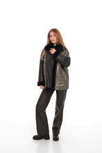 Load image into Gallery viewer, Audrey Genuine Lamb Leather Fox Fur Down Coat in Olive