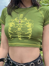 Load image into Gallery viewer, Aesthetic Skull Girl T-Shirt - Y2K Black Vintage Style - # GIAA23510024