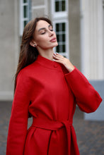 Load image into Gallery viewer, Band Collar Wool Blend Coat in Autumn Red