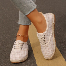 Load image into Gallery viewer, Tweed Lace-Up Round Toe Flat Sneakers – Canvas PU Casual