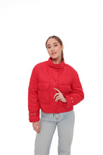 Load image into Gallery viewer, Studded Light Demi-Season Hooded Cropped Jacket in Red