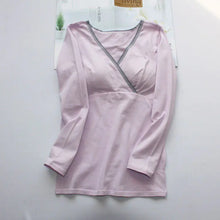 Load image into Gallery viewer, Women's Cotton Nursing Top, Long Sleeve V-Neck T-Shirt - # BAGE211510105-NURSG