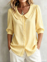 Load image into Gallery viewer, Striped V-Neck Top – Three-Quarter Sleeve Casual Shirt