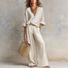Load image into Gallery viewer, Women's Casual Linen Vacation Set – Three-Quarter Sleeve Top & Full-Length Pants