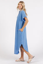 Load image into Gallery viewer, Mineral Wash V-Neck Button-Up Midi Shirt Dress – Trendy, Casual, Lived-In Look with Classic Button Details for Effortless Style